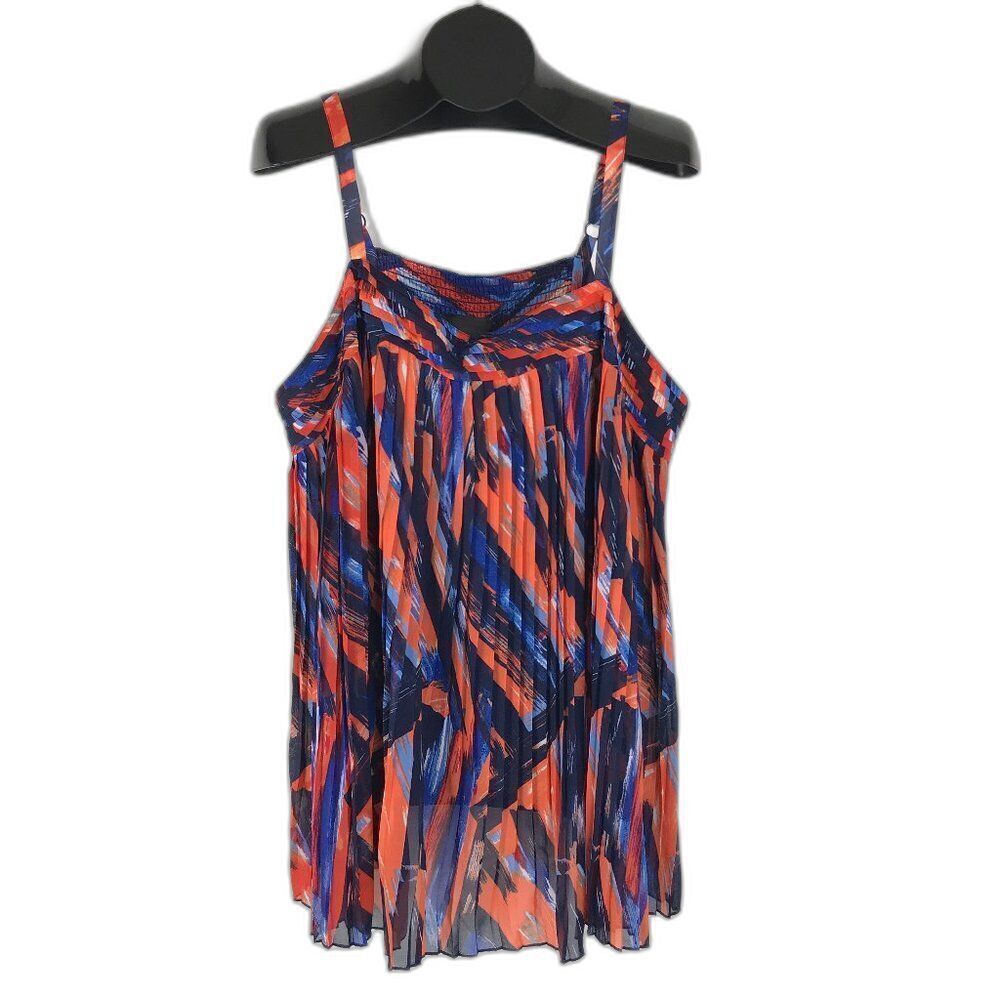 Lane Bryant Pleated Geometric Print Tank Top Women's Plus Size 26 Lined Smocked